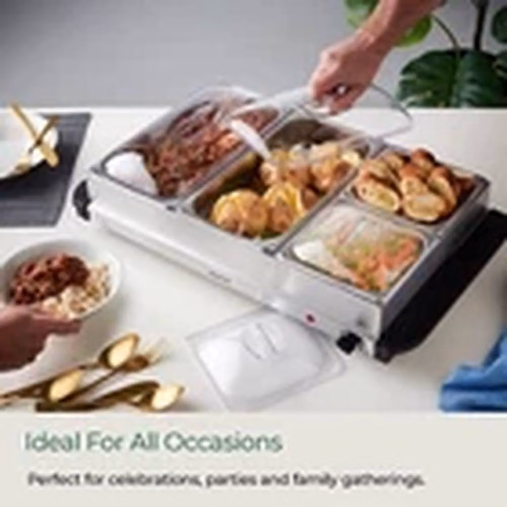 EONLION Electric 4 Tray Buffet Server Food Warmer in Silver with 2 x 2.5 l and 2 x 1 l Trays – 3