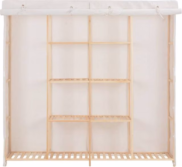 Berkfield Home White Fabric and Wood Wardrobe, W/D/H: 173 x 40 x 170 cm
