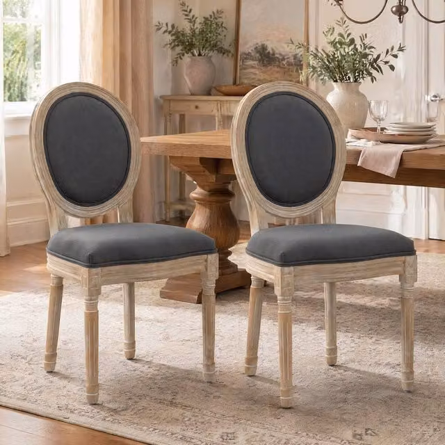 STILVORA Set of 2 Modern Grey Fabric Dining Chairs with Wooden Structure