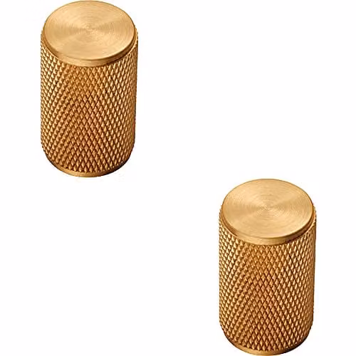 Loops 2 Pack Knurled Cylindrical Cupboard Door Knobs in Satin Brass