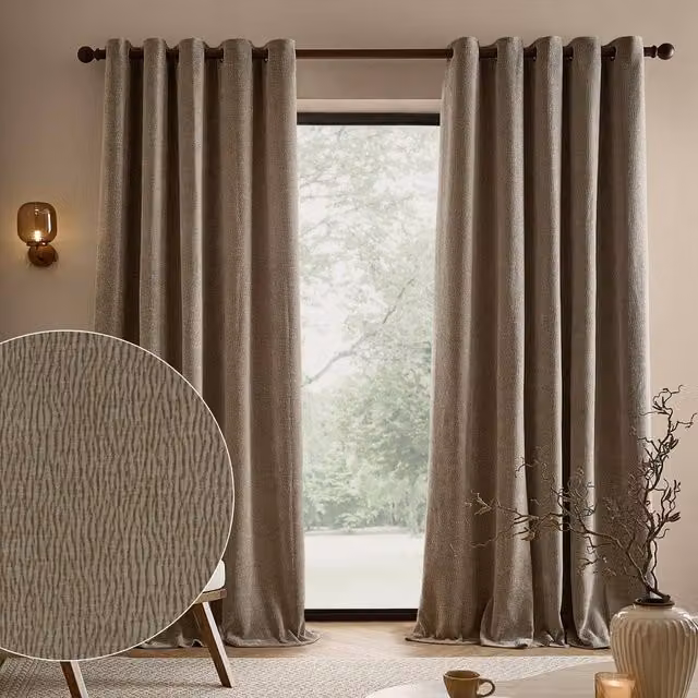 Yard Heath Beige Washed Velvet Eyelet Curtain Pair, Width: 168 cm, Drop: 229 cm