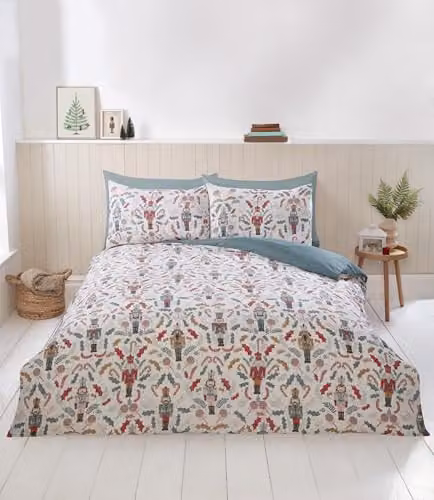 Rapport Home Nutcracker Christmas Reversible Microfibre Single Duvet Cover Set with Pillowcase, Multicolour, W/D/H: 135 x 200 x 135 cm
