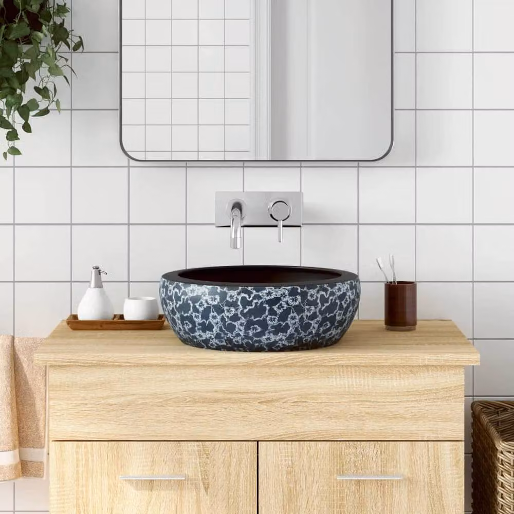 Berkfield Home Round Ceramic Countertop Basin in Black and Blue, Diameter: 41 cm, Height: 14 cm – 2