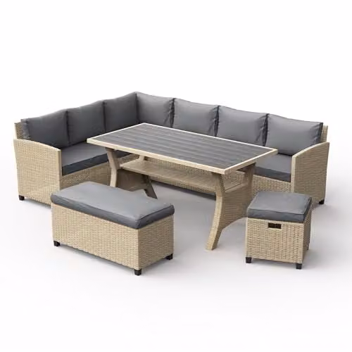 VonHaus Kos 9 Seater Rattan Garden Furniture Dining Set in Grey – 1