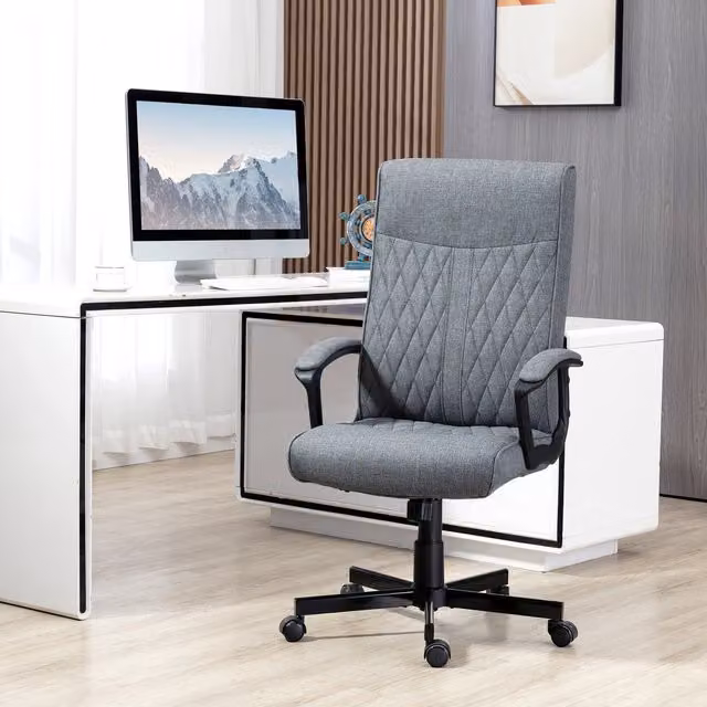 Vinsetto Modern Fabric High-Back Swivel Task Chair with Armrests in Grey