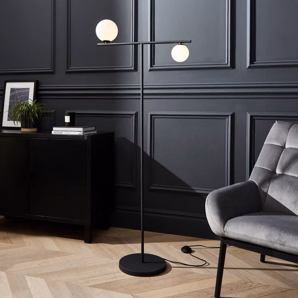 CGC Lighting Nala Black and Opal Glass Sphere Floor Lamp – 2