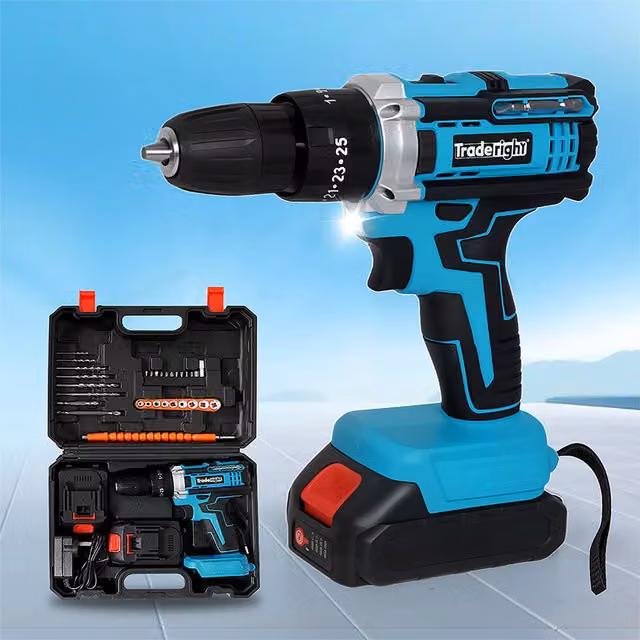 Traderight 21V Cordless Drill Driver Kit with 2x2.0Ah Rechargeable Batteries, Blue