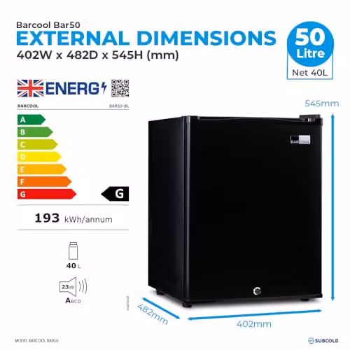Subcold BAR50 LED Thermoelectric Mini Bar in Black with LED Interior Light and Lockable Door – 5