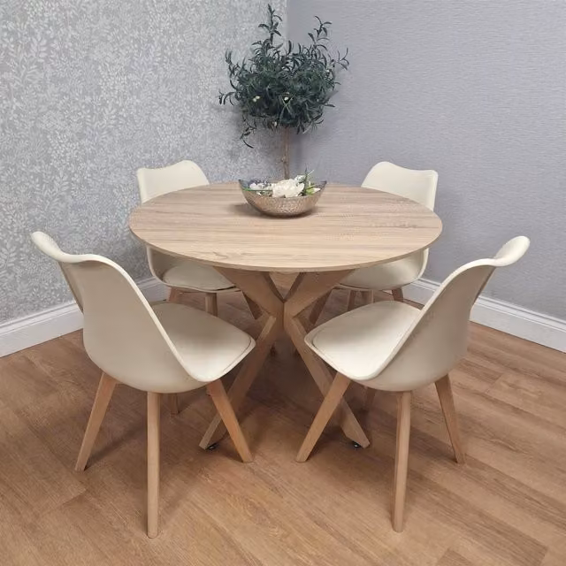 Kosy Koala 4 Seater Round Dining Set with 4 Cream Chairs in Brown