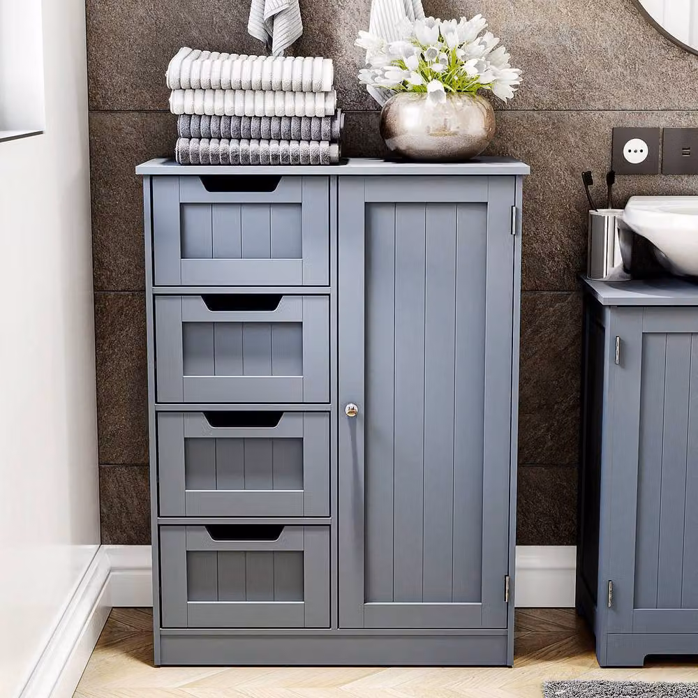 Home Discount Hayle Modern 4 Drawer 1 Door Bathroom Floor Cabinet in Matt Grey – 5
