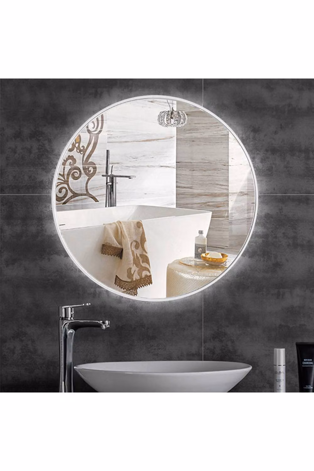 Living and Home Nordic Round Minimalist Wall Mirror in Brown and Beige – 4