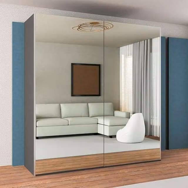 Sliding Wardrobes 4U Modern Grey Sliding Wardrobe with Integrated LED Lighting W: 200 cm, H: 217 cm, D: 62 cm