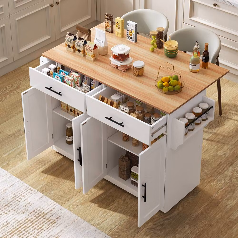 Rolipo Dropleaf Kitchen Island on Wheels Foldable Serving Cart, White – 2
