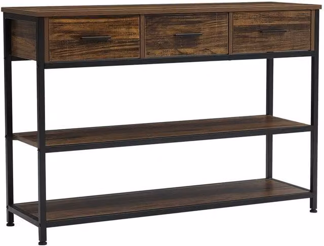 SPETLEK Industrial Hallway Entryway Console Table with Drawers and Shelves in Brown – 1