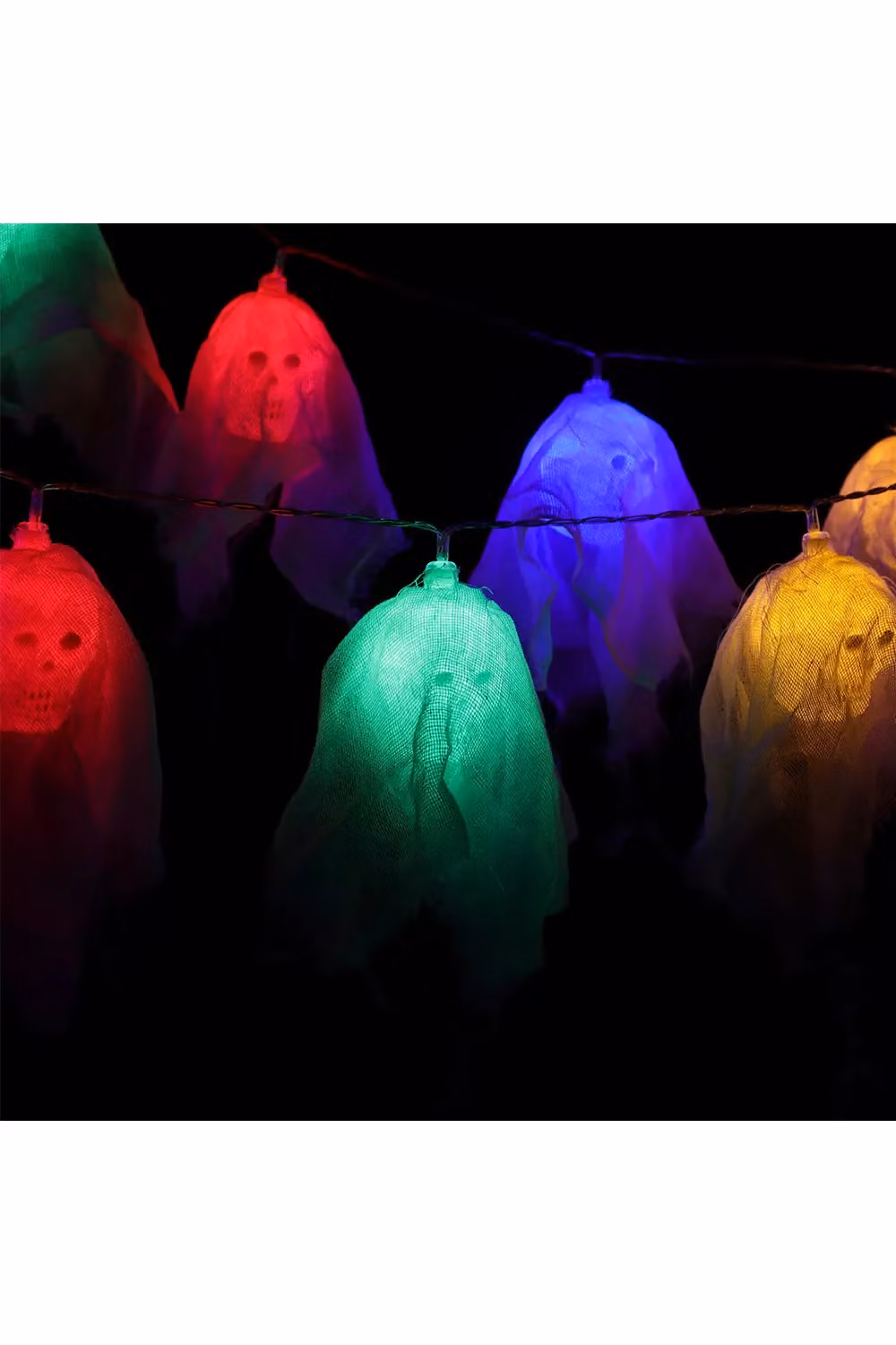 Living and Home Halloween Multicolour LED String Lights with 20 White Ghost Heads, 3m, Battery Operated – 2