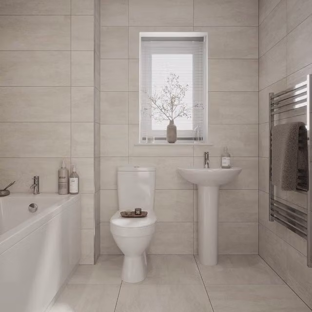 Johnson Tiles Ashlar Rectified Wall Tile Sample - Warm Taupe Matt Concrete Look Porcelain Stoneware