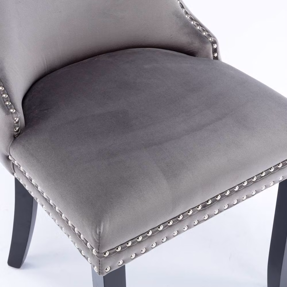 Modern Home Touch Sierra Lux Set of 4 Grey Velvet Tufted Wing Back Dining Chairs with Oak Wood Frames – 4