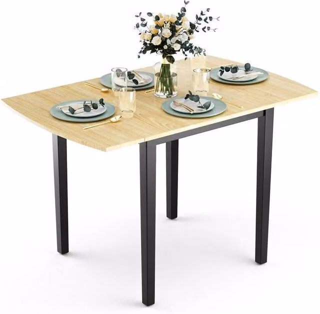 KORVIXA Home Brown Wood Folding Kitchen Dining Table, W/D/H: 100 x 100 x 76 cm – 1