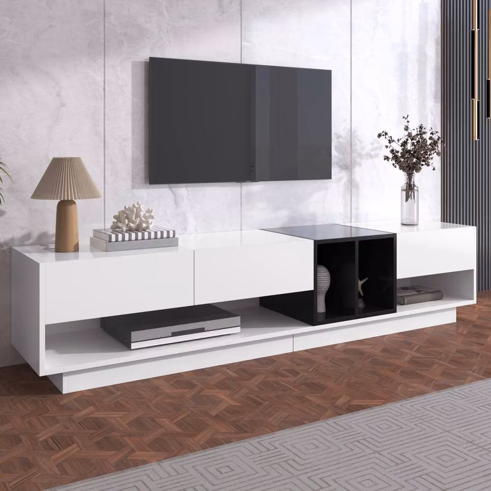Matteo Modern High-Gloss TV Cabinet with Drawers in White and Black, W/D/H: 42 x 40 x 40 cm – 5