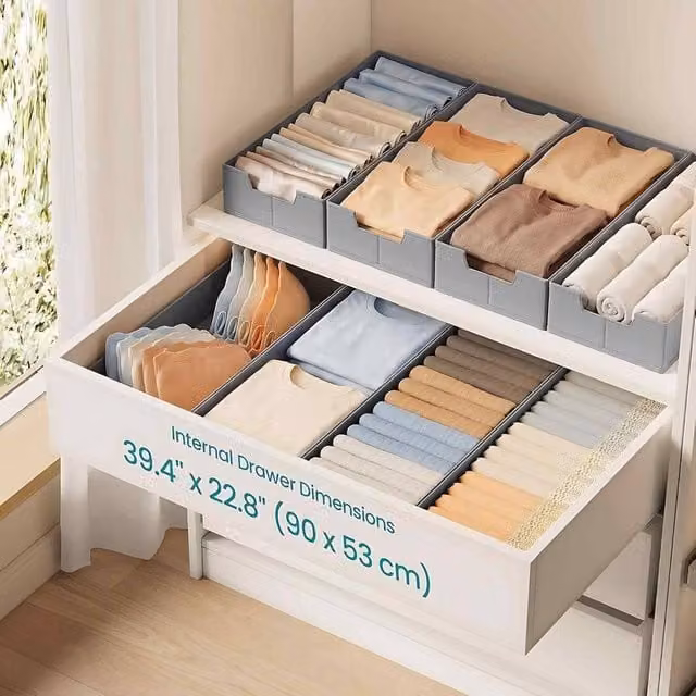The Bazaarist Set of 4 Foldable Drawer Storage Organisers in Light Grey – 1