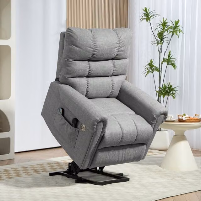 HOMCOM Grey Fabric Lift Recliner with Massage, Heat and USB Charging Port for Seniors