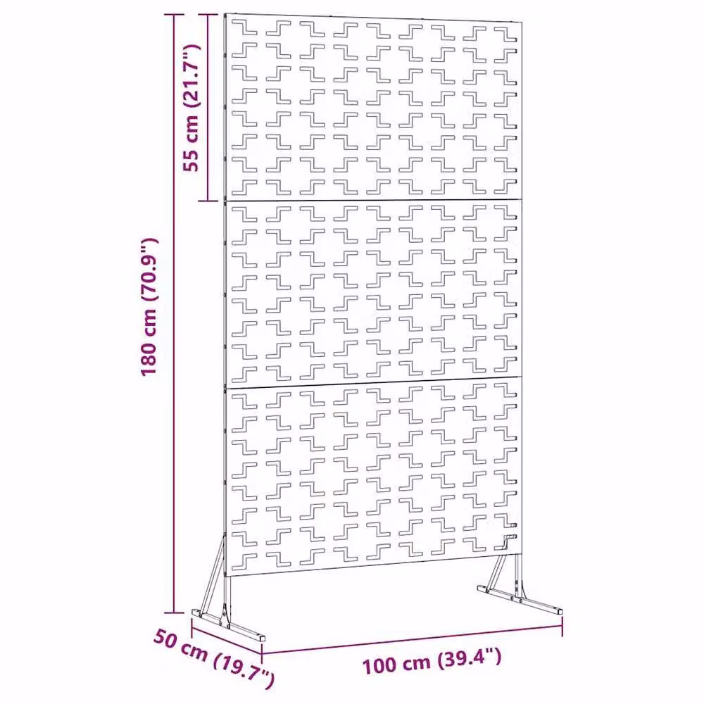 Berkfield Home Black Steel Freestanding Privacy Screen, W: 100 cm, D: 50 cm, H: 180 cm – 6