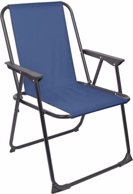 Harbour Housewares Blue Metal Folding Beach Chair with Armrests and Steel Frame