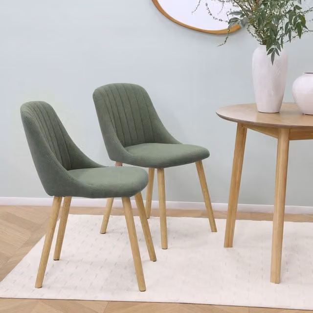 Home Garden Direct Modern Emilia Dining Chairs in Green Fabric with Rubberwood Legs