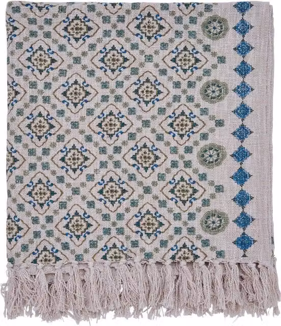 Joules Country Tiles Cotton Throw with Fringes in Multicolour