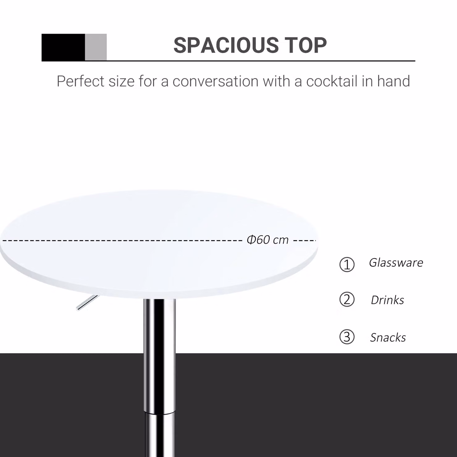 HOMCOM White Round Bar Table with Adjustable Height and Swivel Top, Diameter: 60 cm – 3