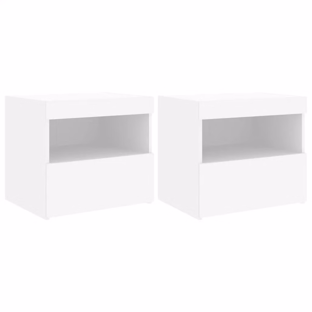 Berkfield Home Set of 2 Modern White Bedside Cabinets with Integrated LED Lighting W/D/H: 50 x 40 x 45 cm – 2