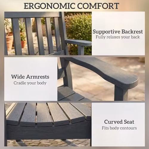 Outsunny 2 Seater Modern Plastic Garden Bench in Grey, W/D/H: 130 x 59 x 91 cm – 5