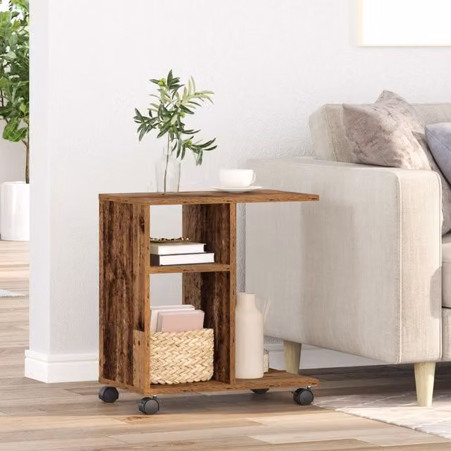 Berkfield Home Rustic Brown Side Table with Castors, W/D/H: 50 x 30 x 55 cm – 1