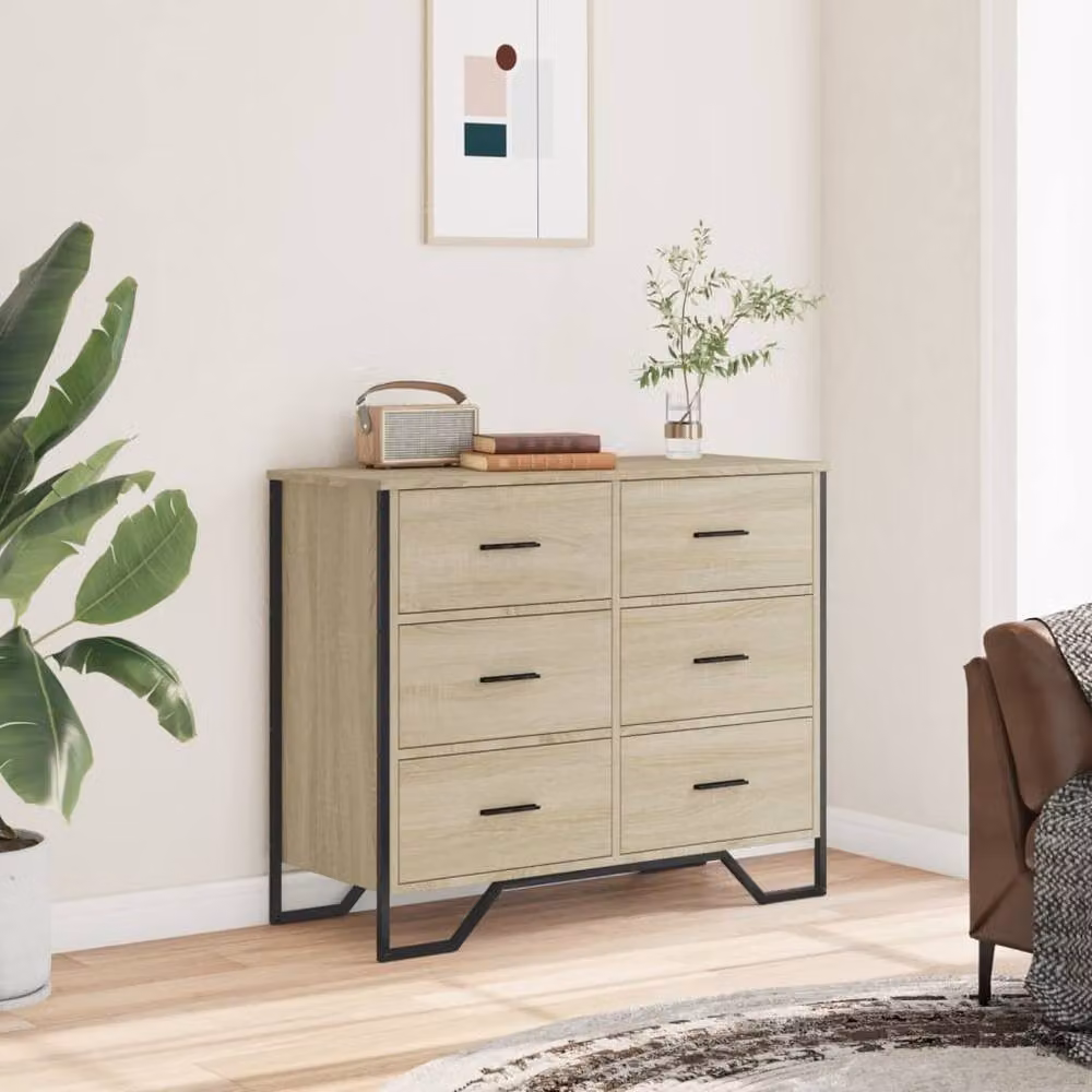 Berkfield Home Sonoma Oak Chest of Drawers in Light Oak, W/D/H: 91 x 35.5 x 74.5 cm – 2