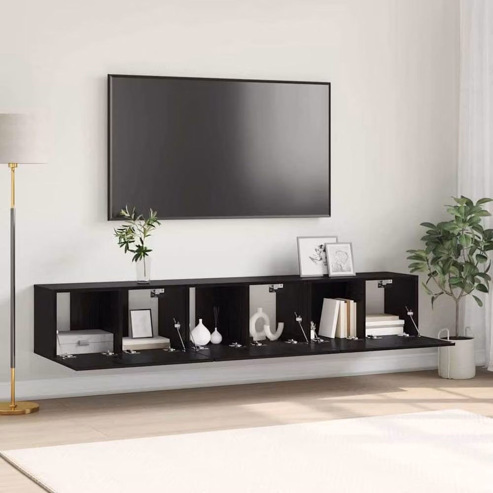Berkfield Home Modern Black Oak TV Cabinet Set in Black Engineered Wood – 2