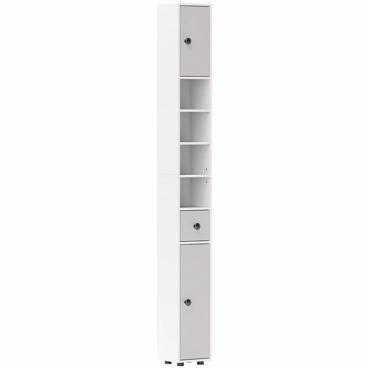 Kleankin Slim Freestanding Bathroom Cabinet in Matt Grey with Shelves and Hinged Doors, H 180 x W 20 x D 20 cm – 2