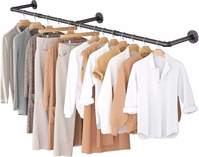 Kelvenix Retro Metal Wall Mounted Detachable Clothing Rail in Black
