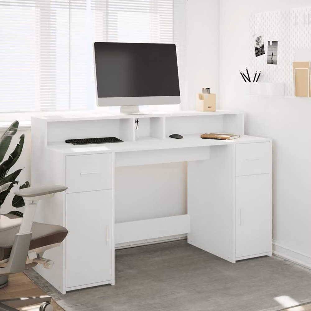 Berkfield White Gaming Desk with LED Lights, W/D/H: 140 x 55 x 91 cm – 2