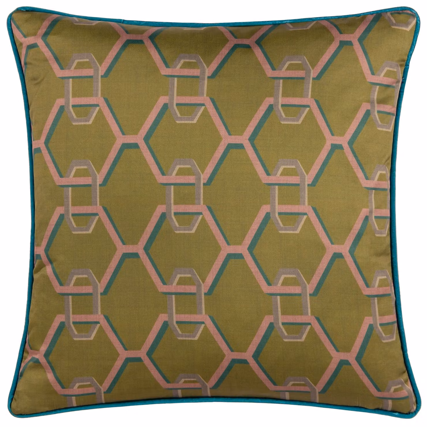 Paoletti Carnaby Chain Graphic Geometric Satin Square Cushion in Green, W/D/H: 45 x 45 x 45 cm – 2