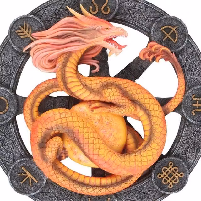 Uniqueful Litha Dragon Resin Wall Plaque by Anne Stokes in Gold and Multicolour