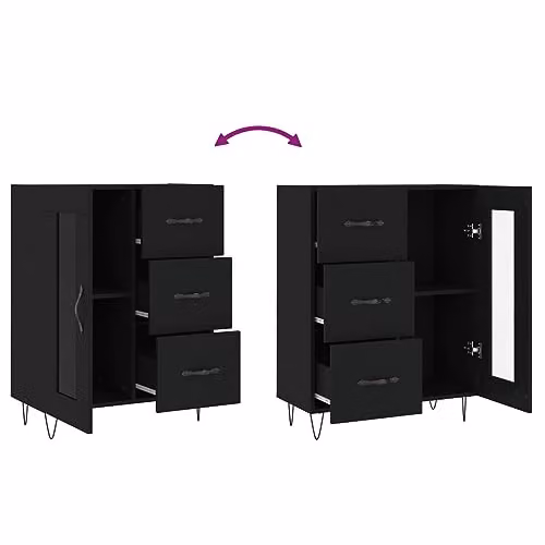 vidaXL Modern Black Sideboard with Glass and Metal Details, W/D/H: 69.5 x 34 x 90 cm – 4