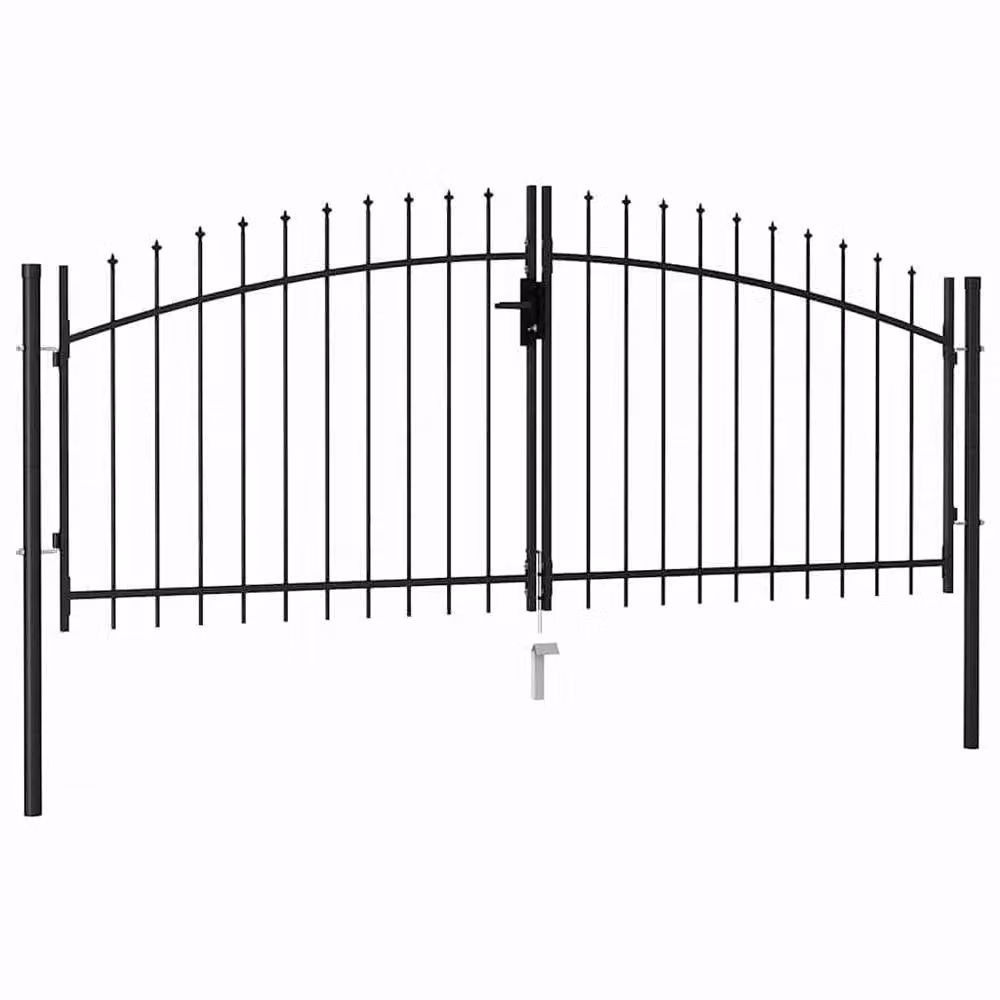 Berkfield Home Durable Steel Double Swing Fence Gate with Spike Top, Black, W: 300 cm, H: 125 cm – 1