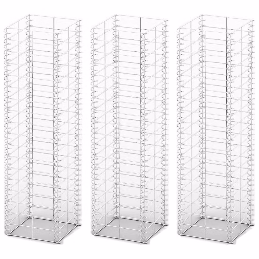 Berkfield Home 3 Piece Galvanised Steel Gabion Basket Set in Silver, W/D/H: 25 x 25 x 100 cm