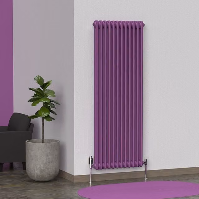 Lux Heat Vertical Coloured Column Radiator in Pretty Plum Purple, H: 150 cm x W: 56 cm