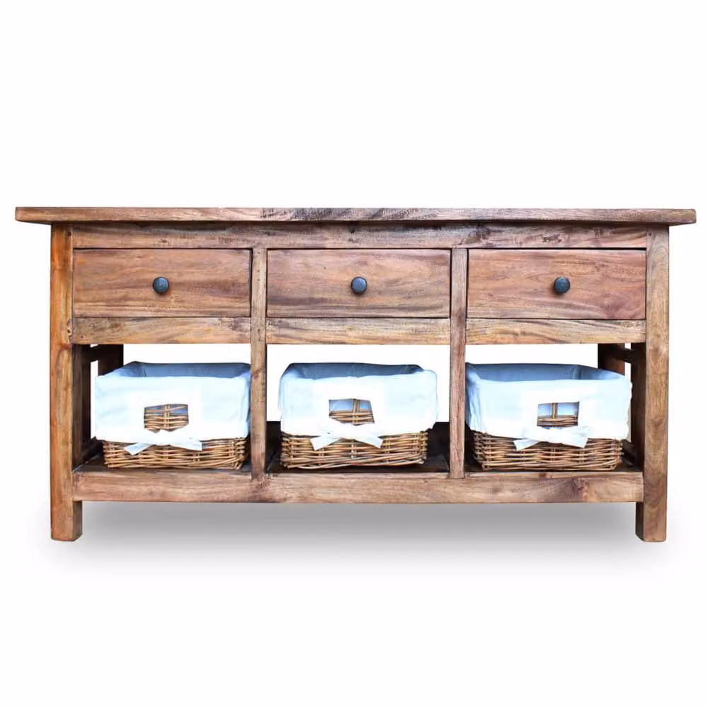 Berkfield Home Rustic Reclaimed Wood Sideboard with Rattan in Brown W/D/H: 100 x 30 x 50 cm – 2