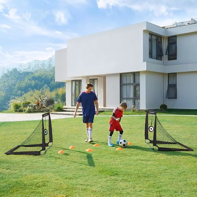 The Bazaarist Set of 2 Foldable Kids Football Goals with Targets and Cones, Black