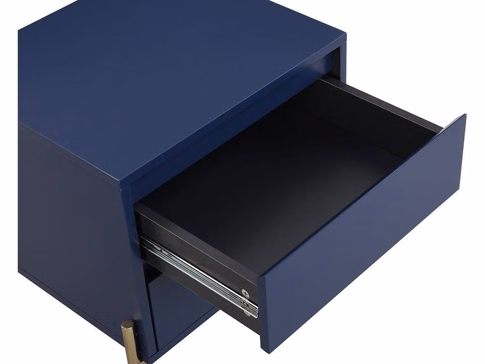 Vente-unique Blue Lacquered Art Deco Bedside Table with 2 Drawers, MDF and Metal, W/D/H: 40 x 50 x 50 cm – 3
