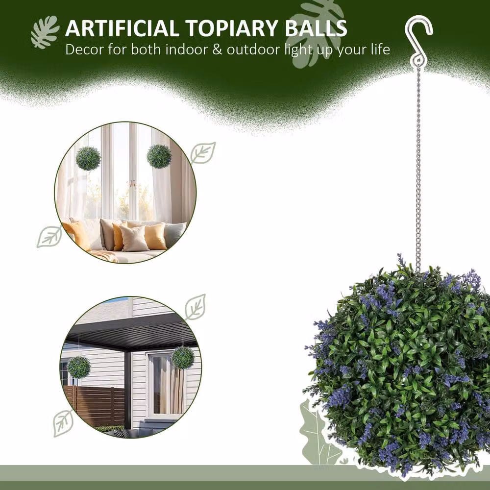 STILVORA Set of 2 Purple Artificial Lavender Topiary Balls, Diameter: 27 cm – 5