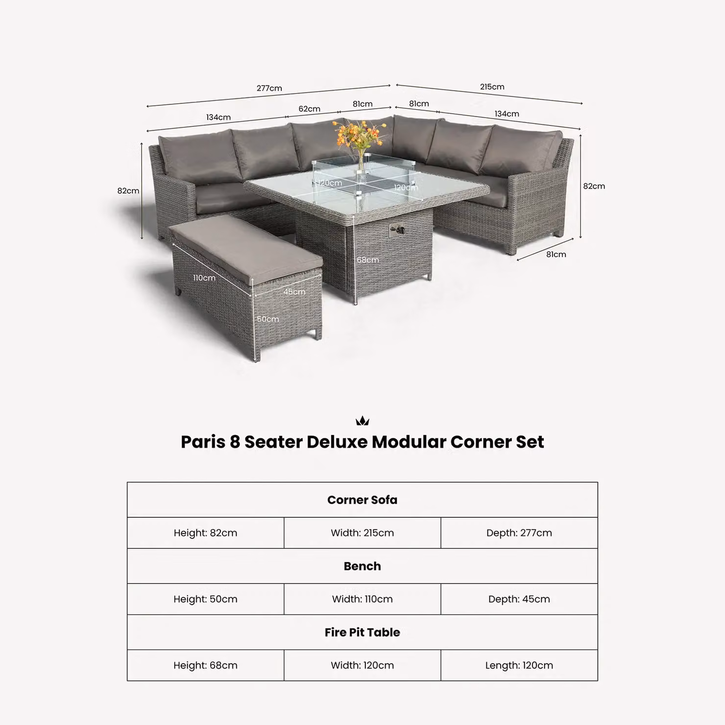 Royalcraft Paris 7pc Deluxe Modular Corner Dining Set in Grey – 4