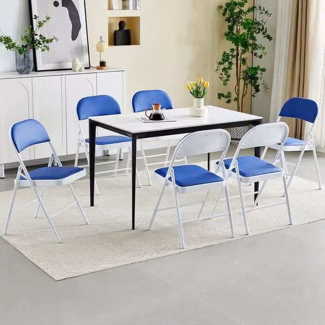 MCC Direct Set of 6 Blue Folding Dining Chairs with Metal Frame and Padded Seats – 1